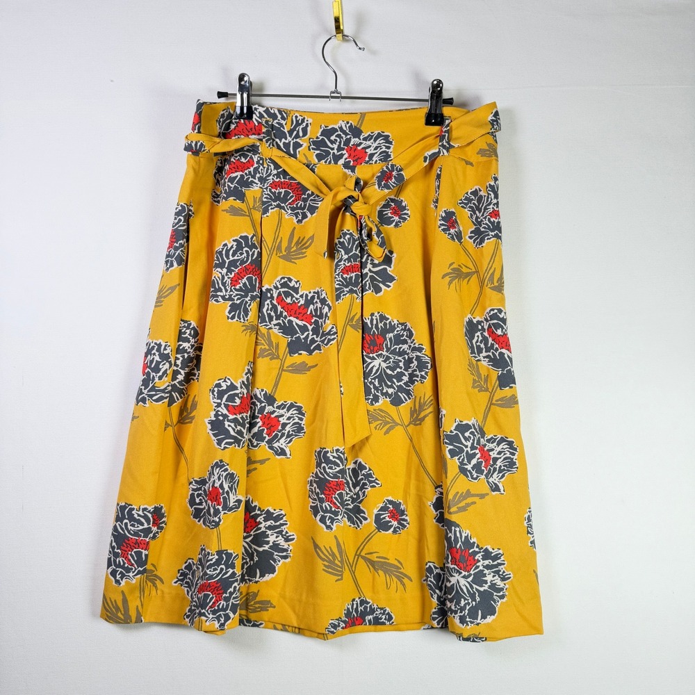 BANANA REPUBLIC Yellow Floral Tie-Waist Pleated Midi Skirt 8 Petite